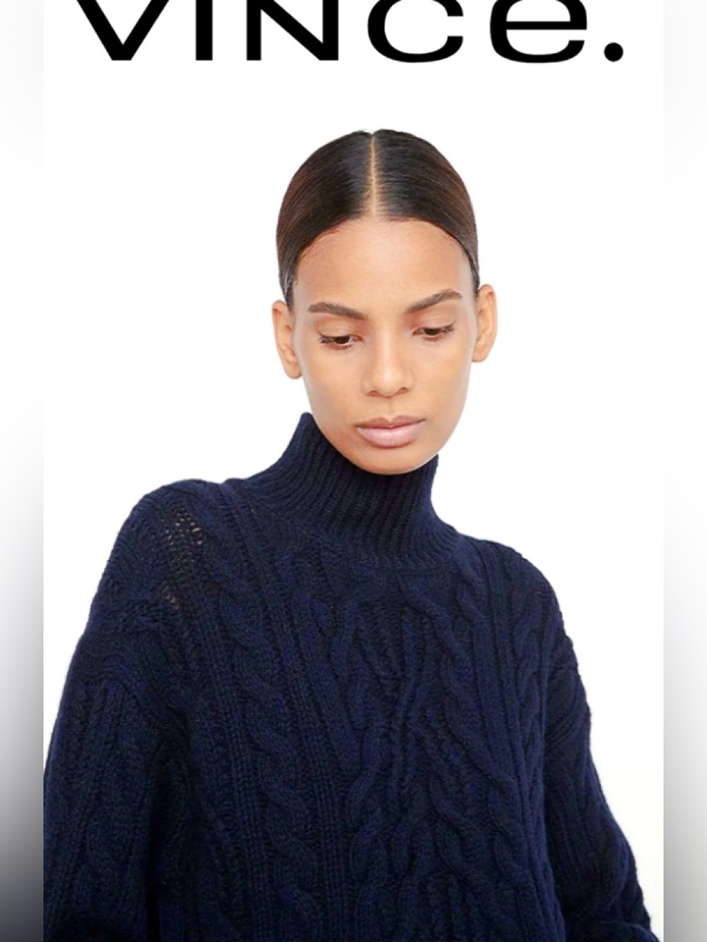 Vince Navy Cable-Knit Turtleneck Sweater